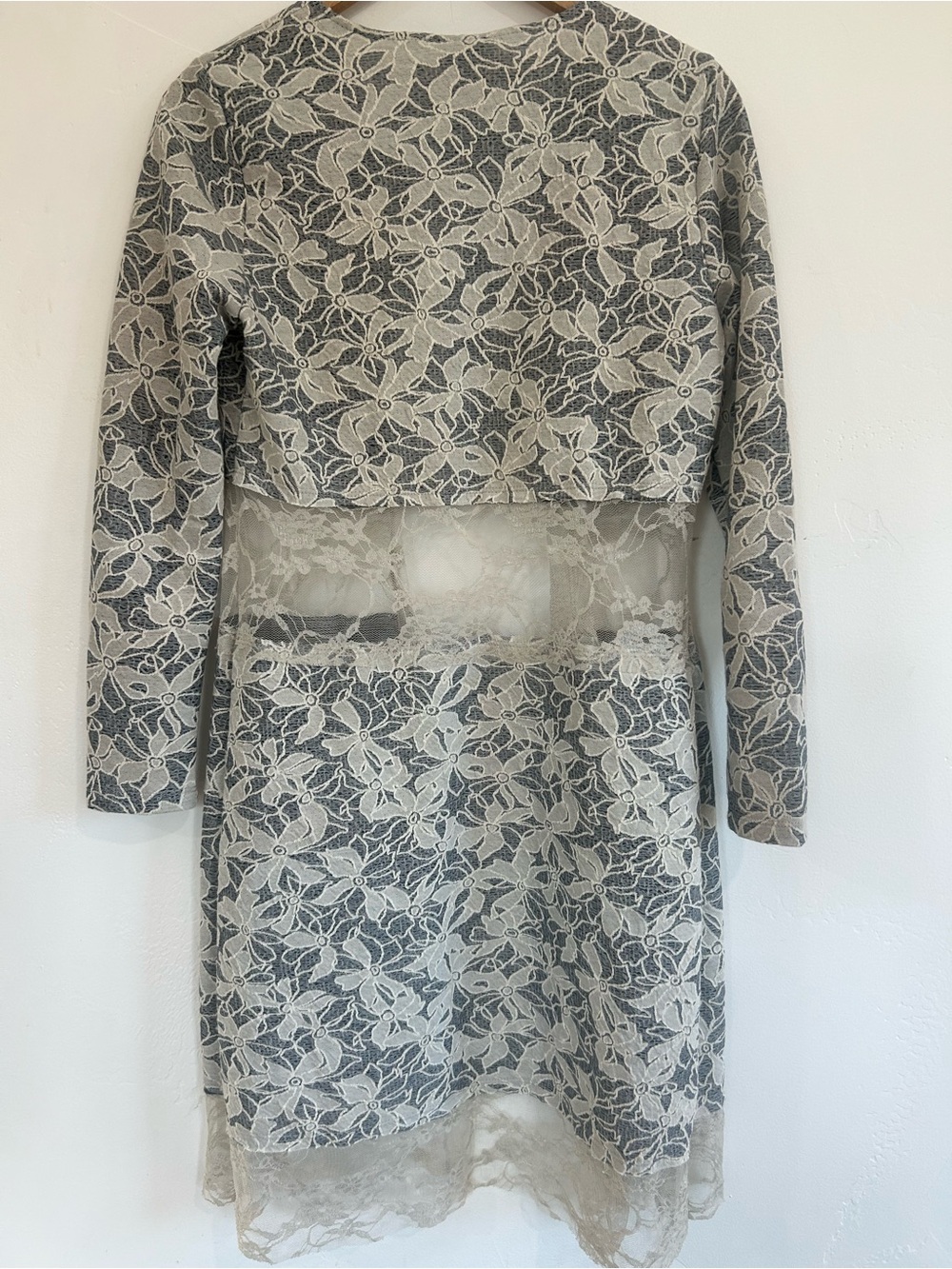 Vocal Gray and Cream Lace-Overlay Women's Cardigan - Picture 2 of 4